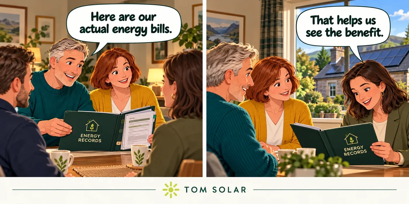 Comic homeowners sharing actual energy bills with buyers, who say the records help them see the benefit.